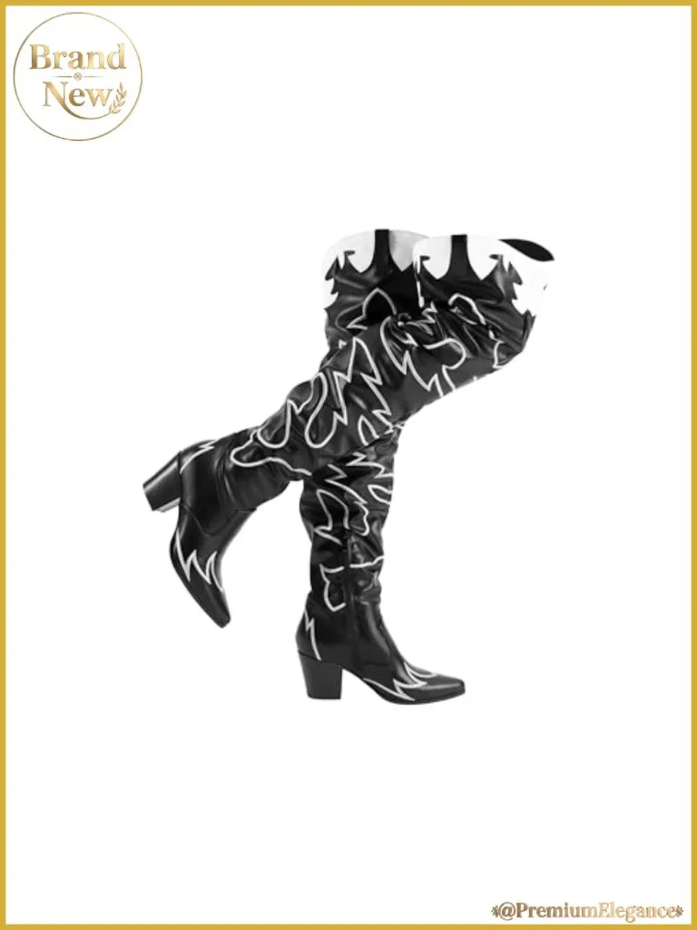 Women's Faux Leather Over the Knee Cowboy Boots Pointed Toe Chunky Heel